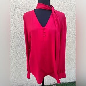 Ann Taylor Red Tie Neck Blouse Top Small